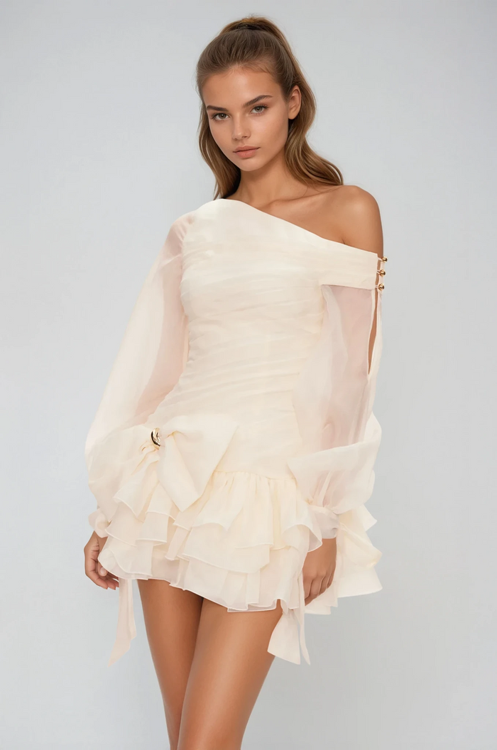 Deshaun Bow Asymmetric Puffy Mini Dress
