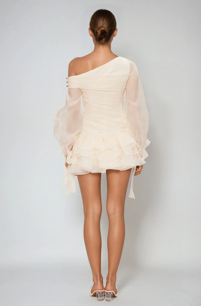 Deshaun Bow Asymmetric Puffy Mini Dress
