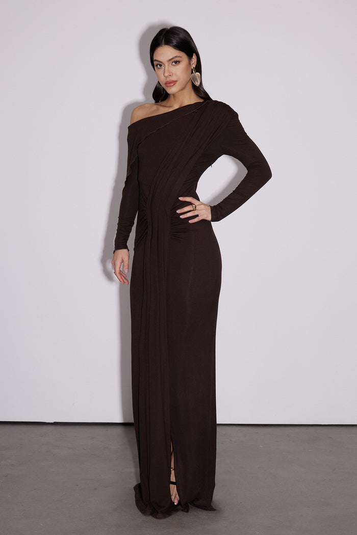 Dhruv One Shoulder Ruch Split Maxi Dress