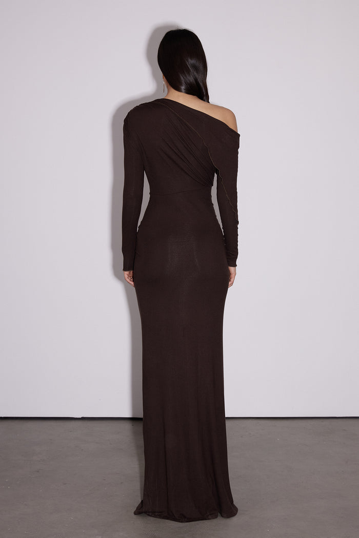 Dhruv One Shoulder Ruch Split Maxi Dress