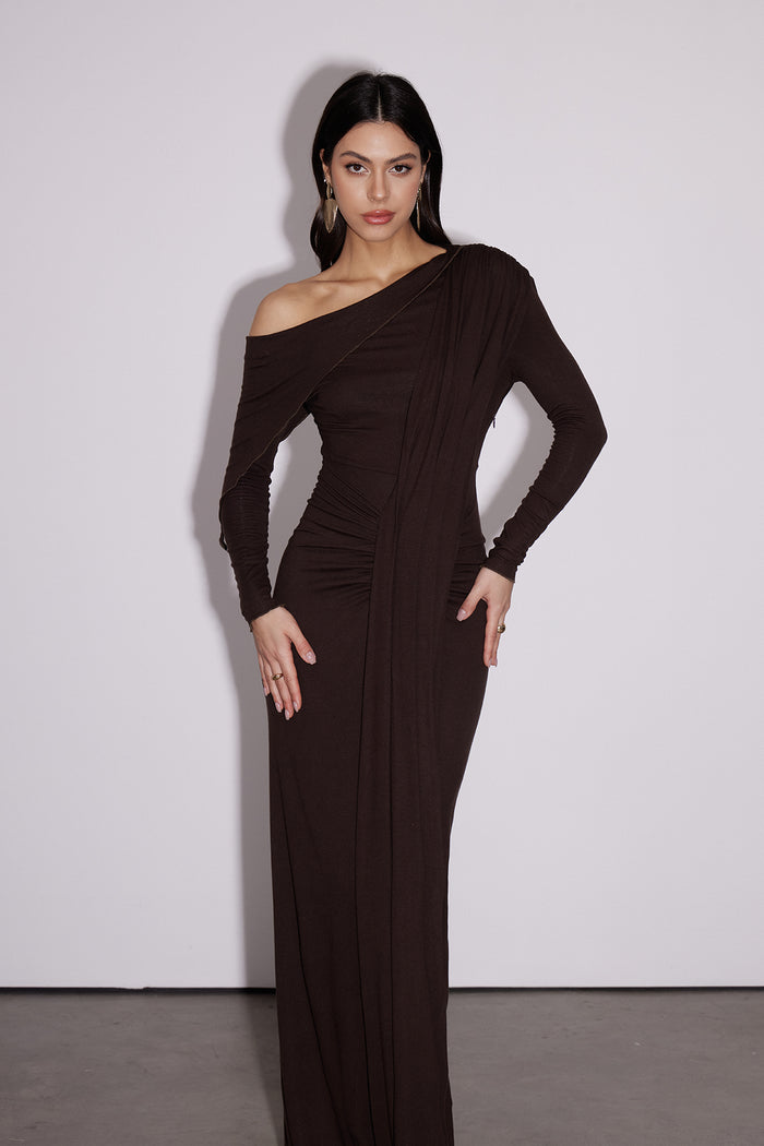 Dhruv One Shoulder Ruch Split Maxi Dress