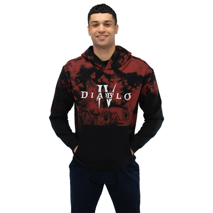 Diablo IV Black Tie-Dye Pullover Hoodie - Front View on Model