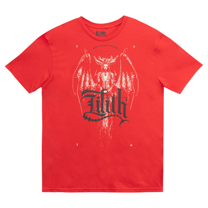 Diablo Lilith Blessed Mother Black T-Shirt - Front View Red Version