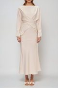 Diamantina Long Sleeve Ruch Skirt Set In White