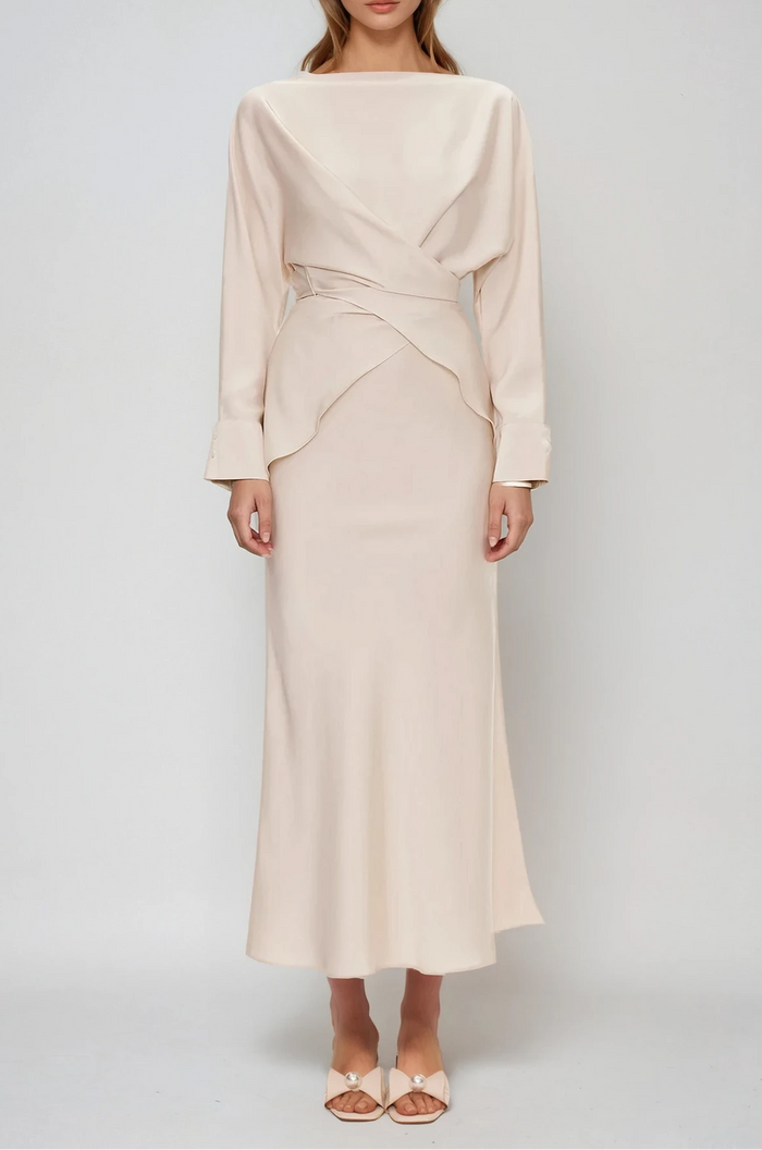 Diamantina Long Sleeve Ruch Skirt Set In White