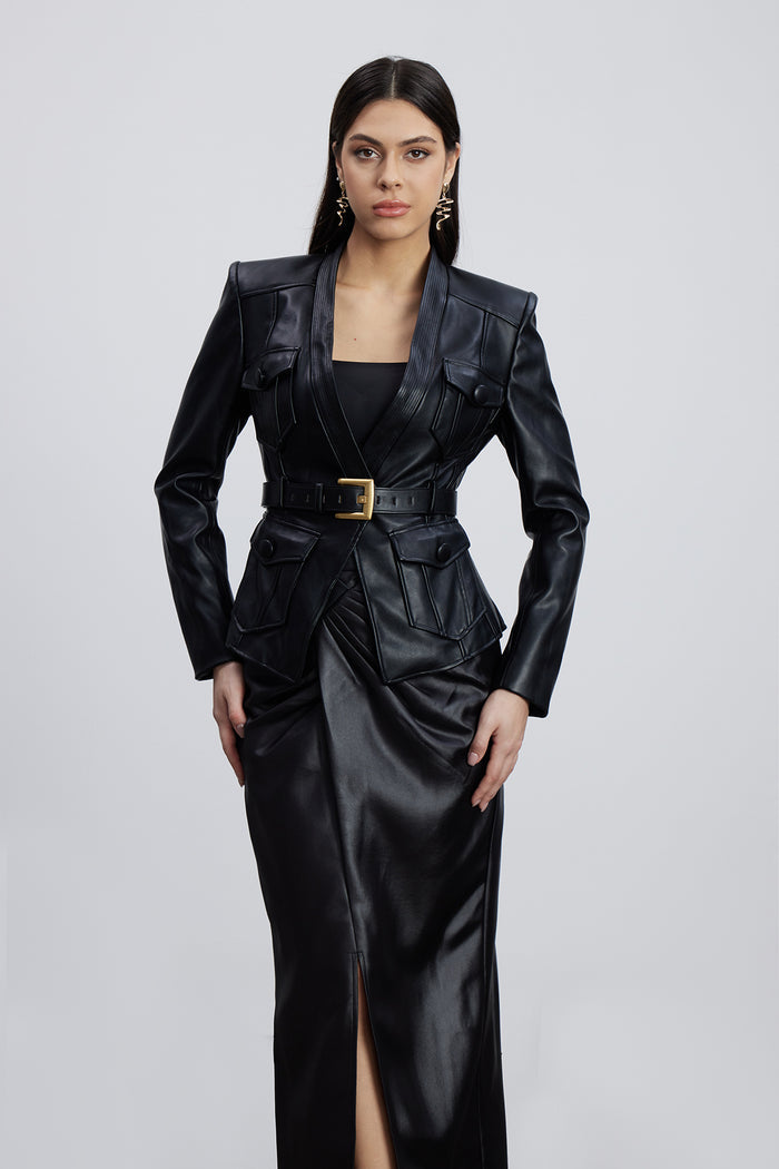 Dionysia Plunge Leather Jacket