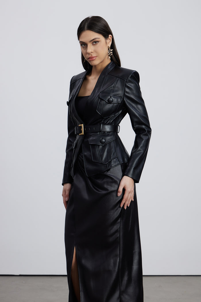 Dionysia Plunge Leather Jacket