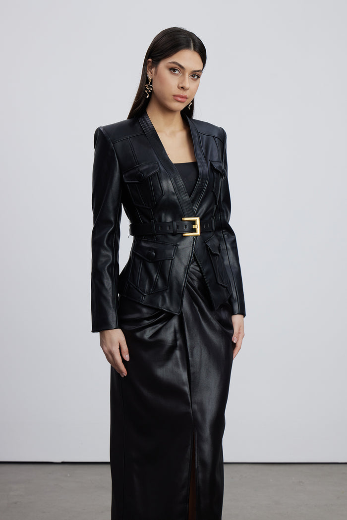 Dionysia Plunge Leather Jacket