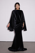 Dixon Cape Sleeve Velvet Skirt Set In Black