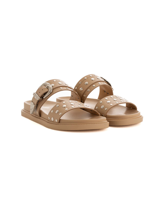 Double Studded Straps Flat Slippers