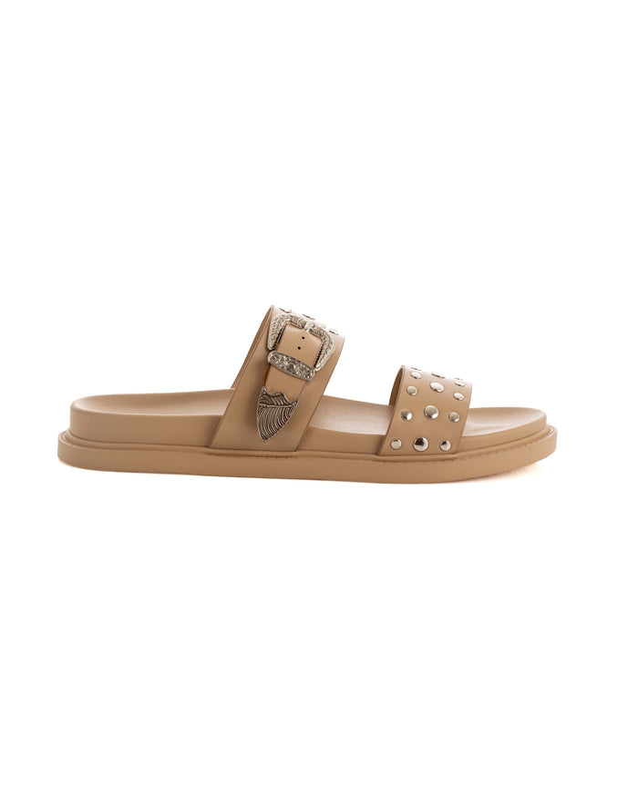 Double Studded Straps Flat Slippers