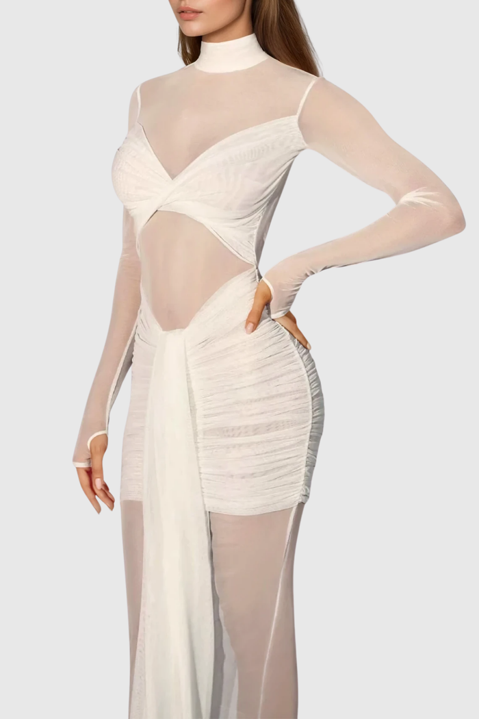 Duban Draped Waist Mesh Maxi Dress