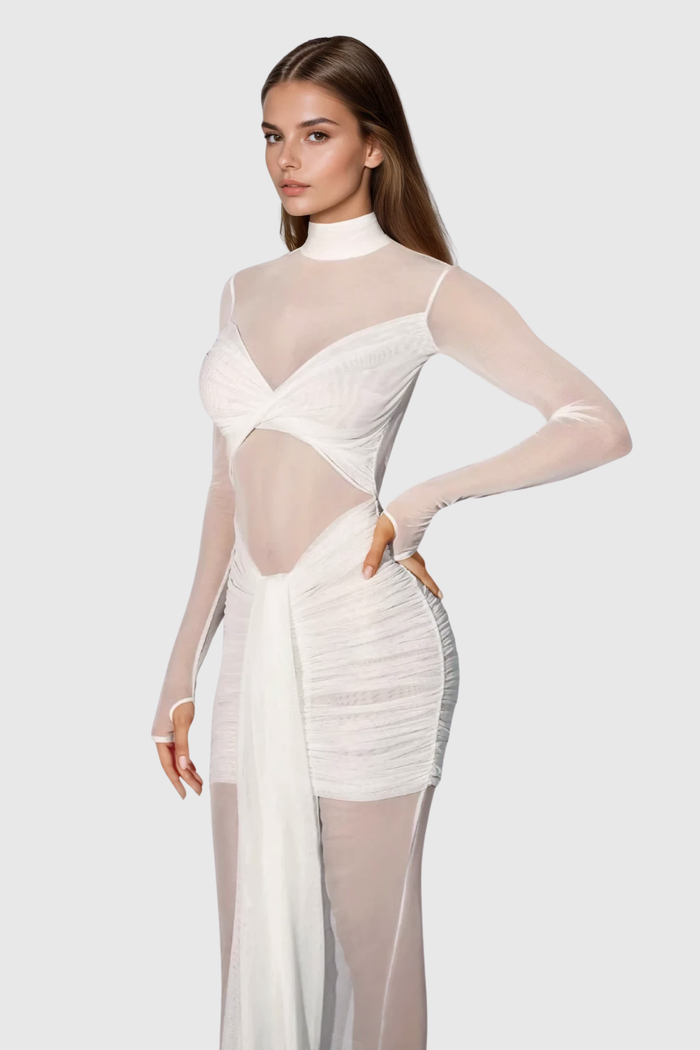 Duban Draped Waist Mesh Maxi Dress