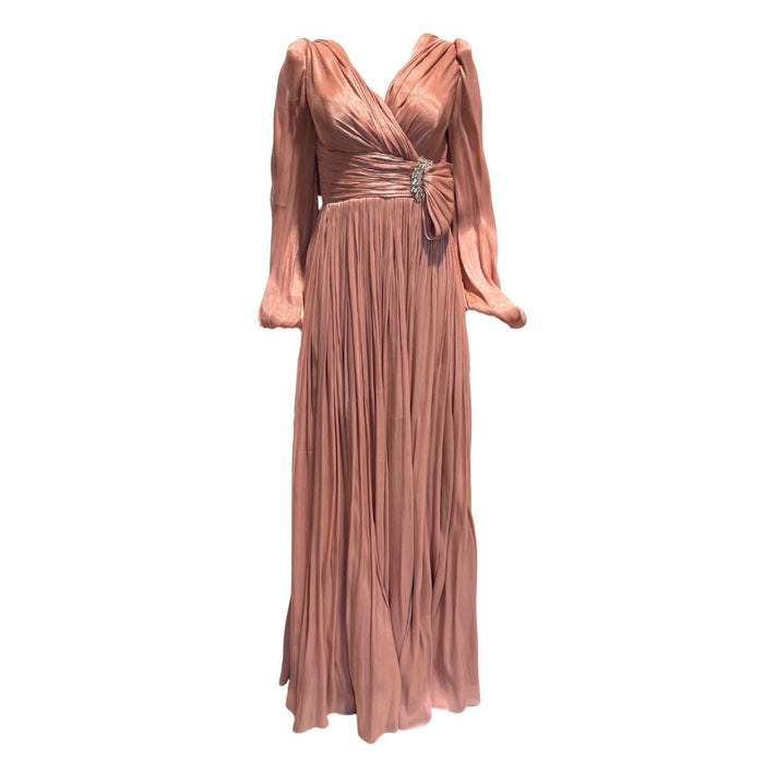 Dusty Terracotta Draped Chiffon Evening Gown