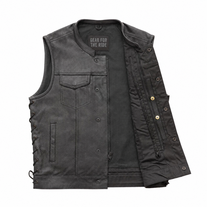 Eagle Leather Sniper vest open interior with Gear For The Ride branding