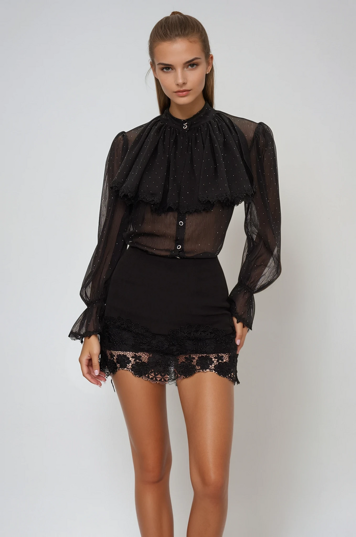 Eilish Rhinestone Floral Skirt Set