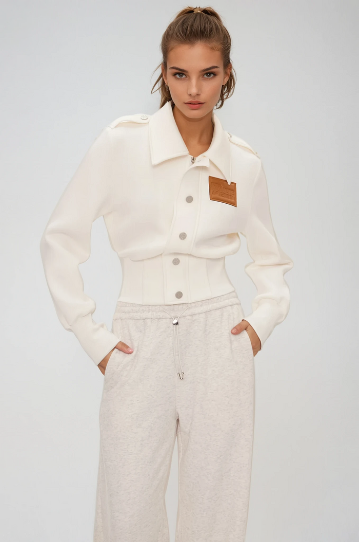 Eimear Lapel Crop Jacket In White