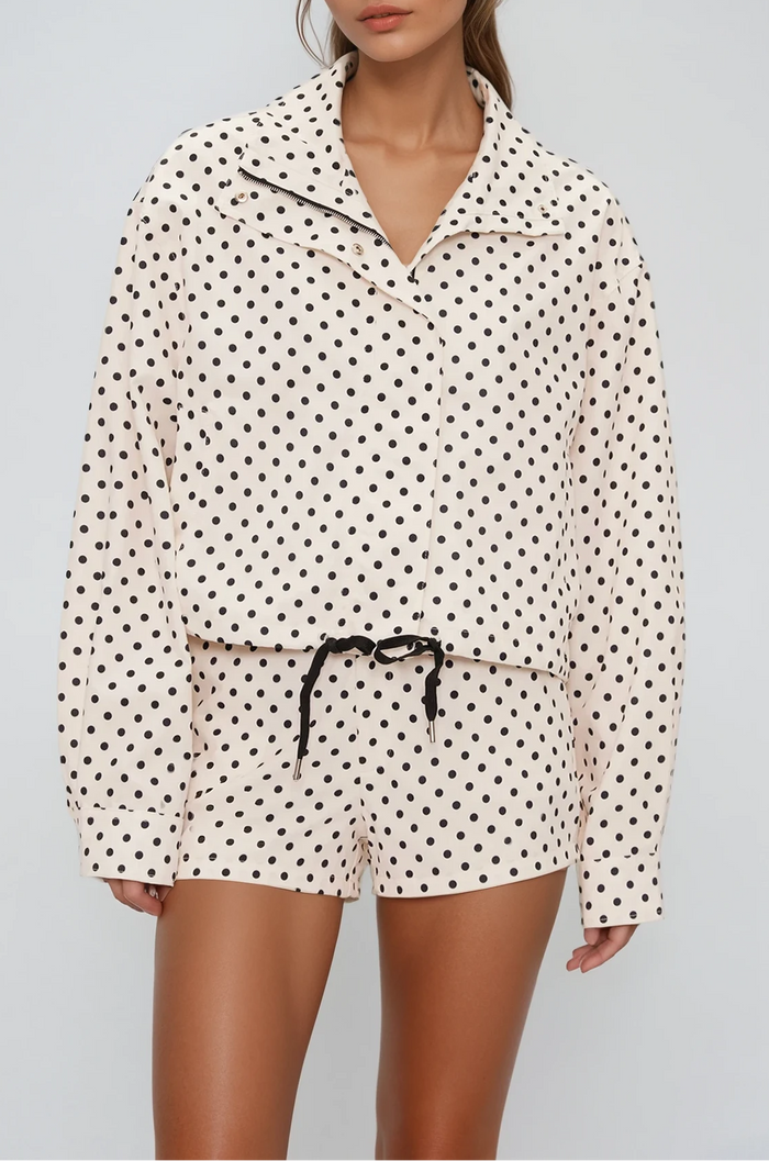 Eine Lapel Dot Pants Set
