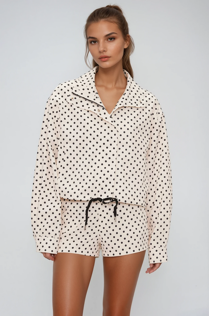 Eine Lapel Dot Pants Set