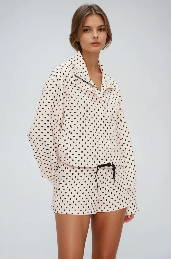 Eine Lapel Dot Pants Set