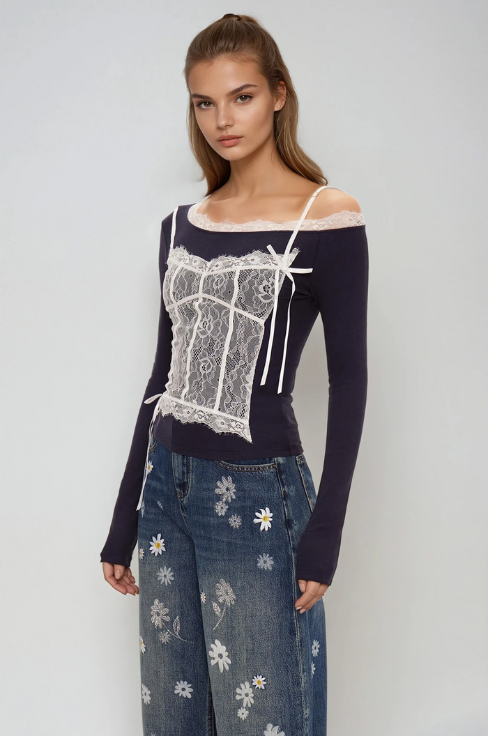 Eini One Shoulder Lace Top In Black