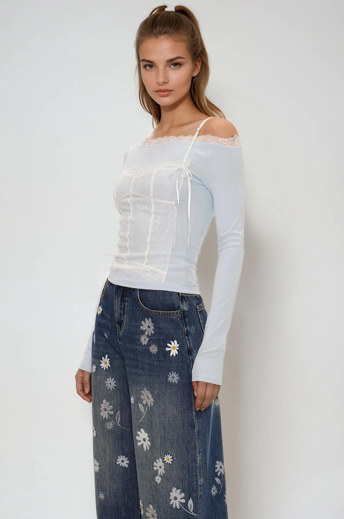 Eini One Shoulder Lace Top In Blue