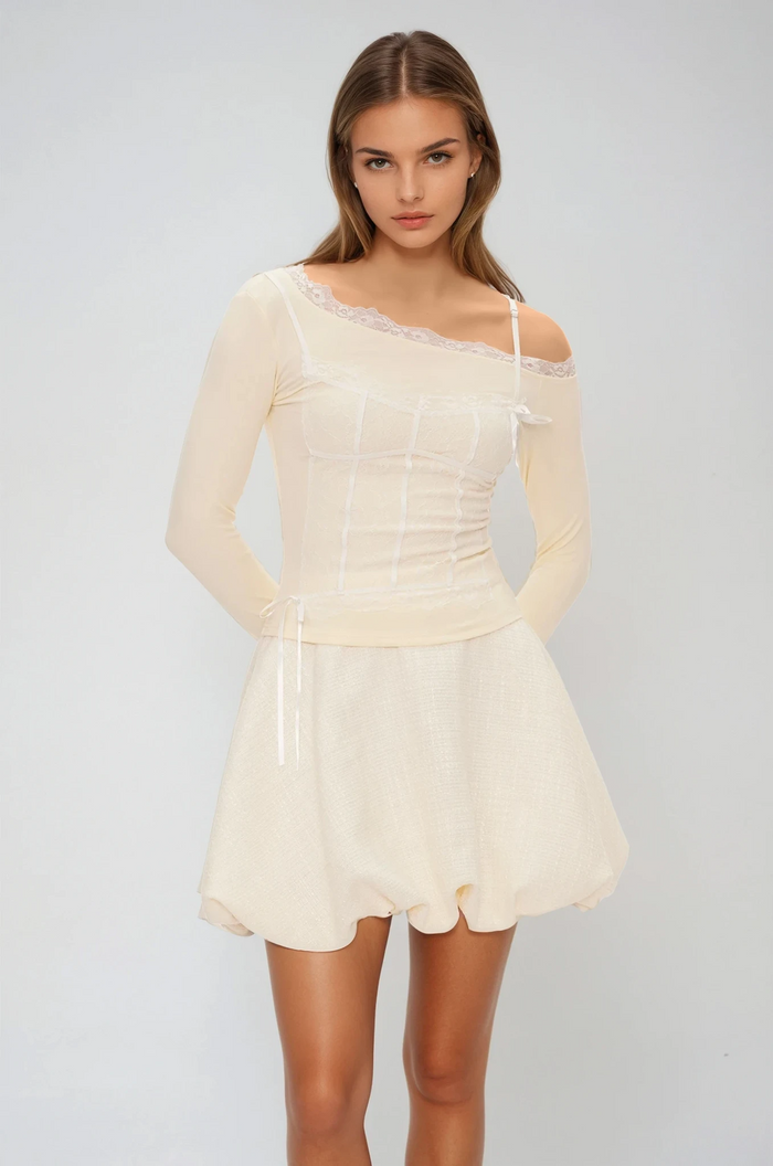 Eini One Shoulder Lace Top In Butter Yellow