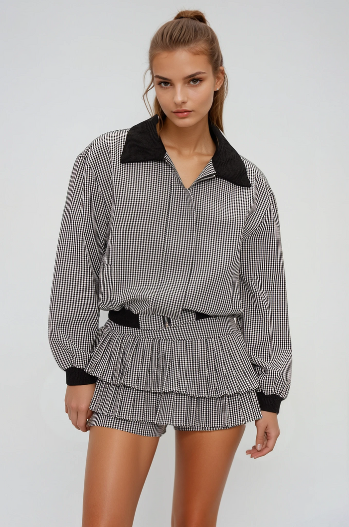 Eira Grid Pleated Skirt Set