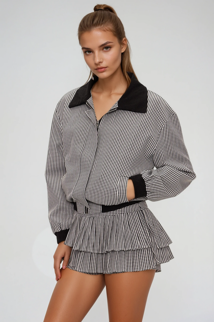 Eira Grid Pleated Skirt Set