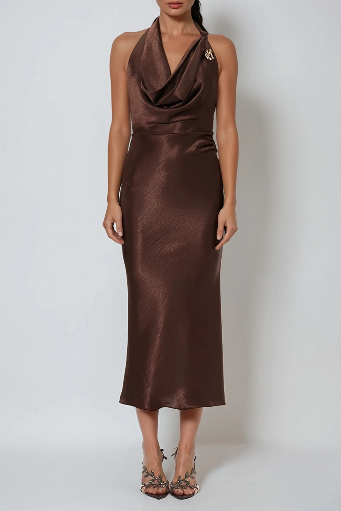 Eirlys Cowl Neck Satin Maxi Dress