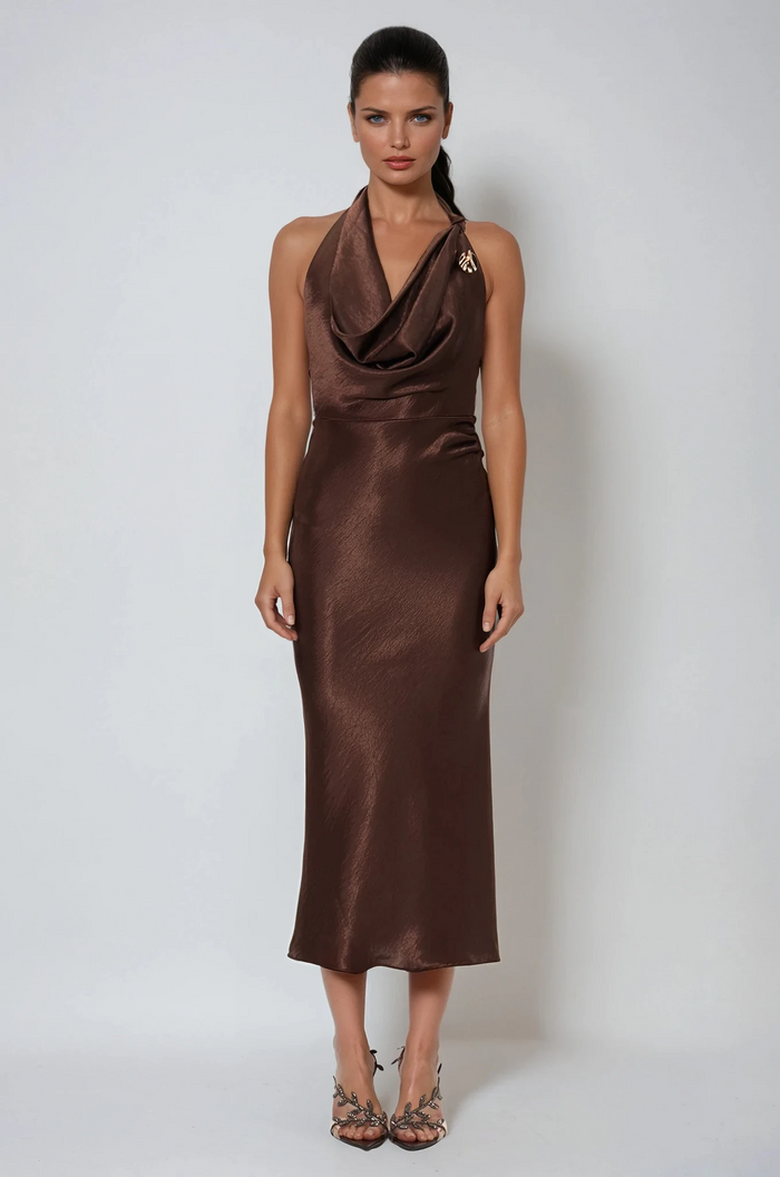 Eirlys Cowl Neck Satin Maxi Dress