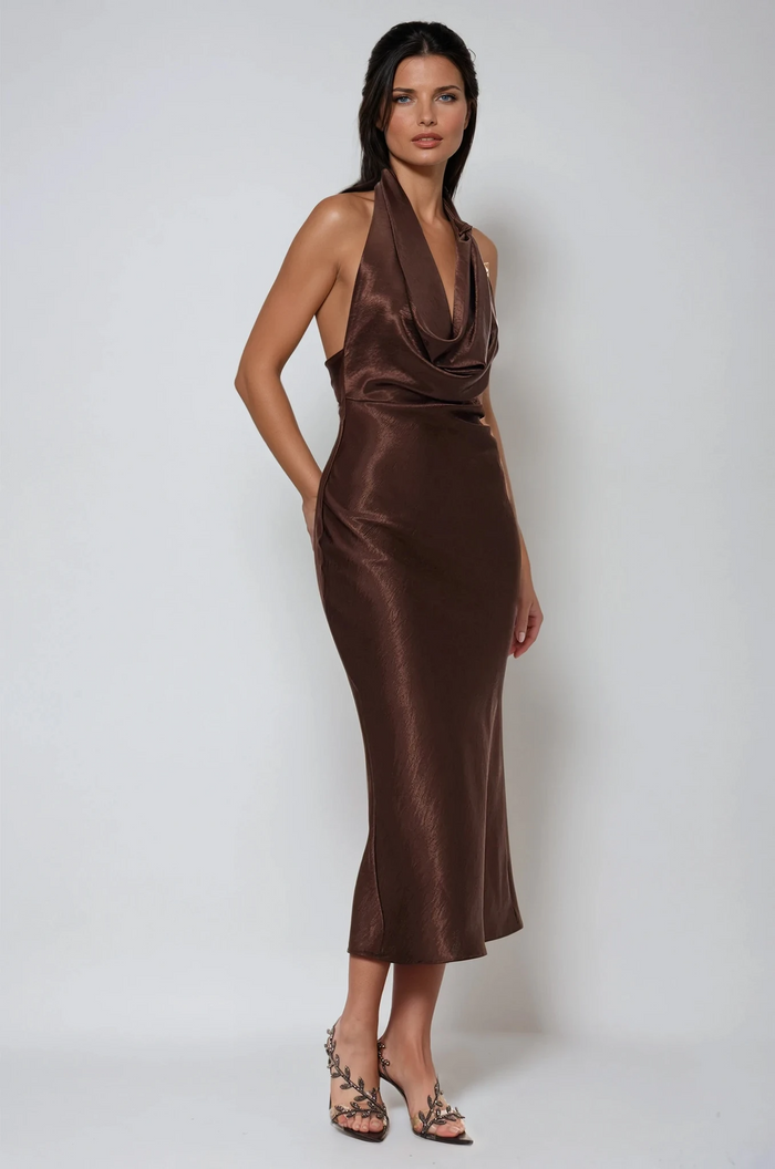Eirlys Cowl Neck Satin Maxi Dress