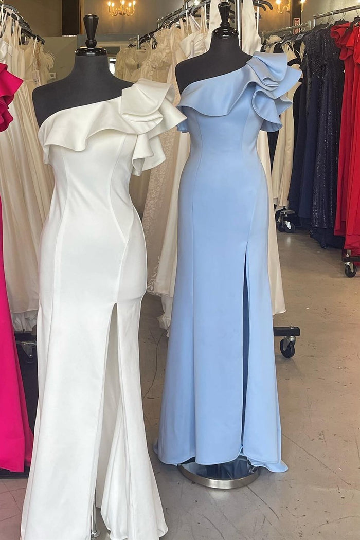 Elegant One-Shoulder Ruffles Mermaid Mother's Gown with Slit
