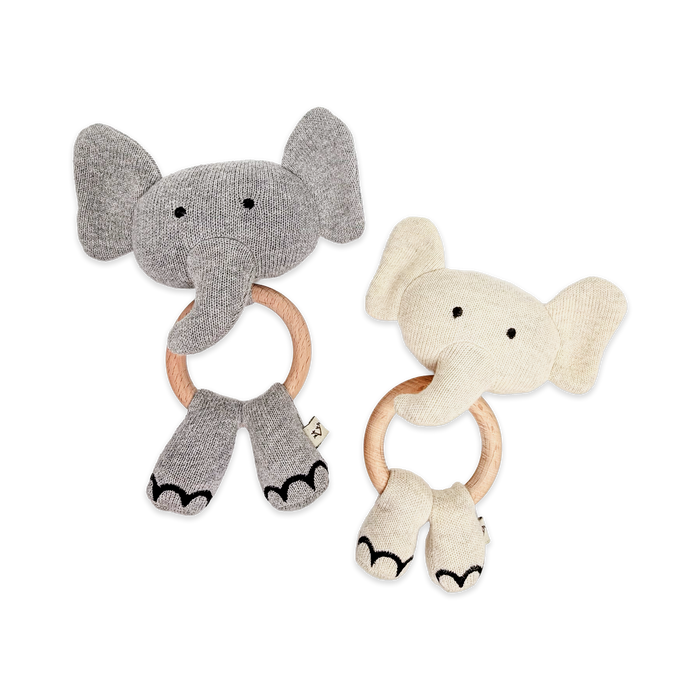 Elephant - Organic Stuffed Animal Baby Ring Rattle (2 colors)