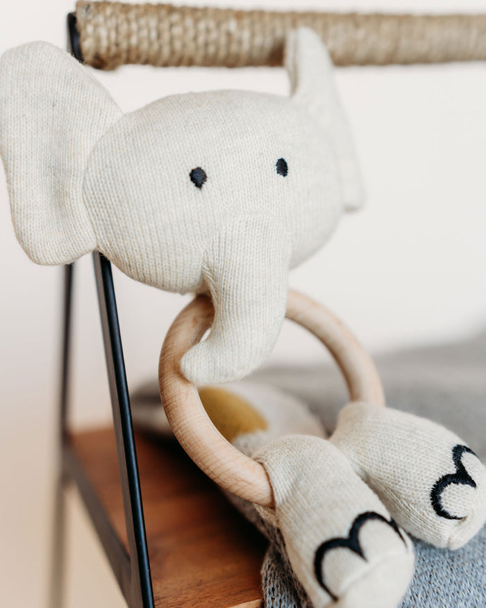 Elephant - Organic Stuffed Animal Baby Ring Rattle