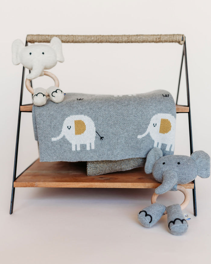 Elephant - Organic Stuffed Animal Baby Ring Rattle