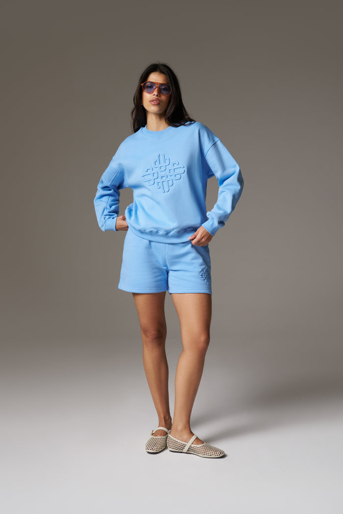 EMBLEM EMBOSSED OVERSIZED CREW - BLUE