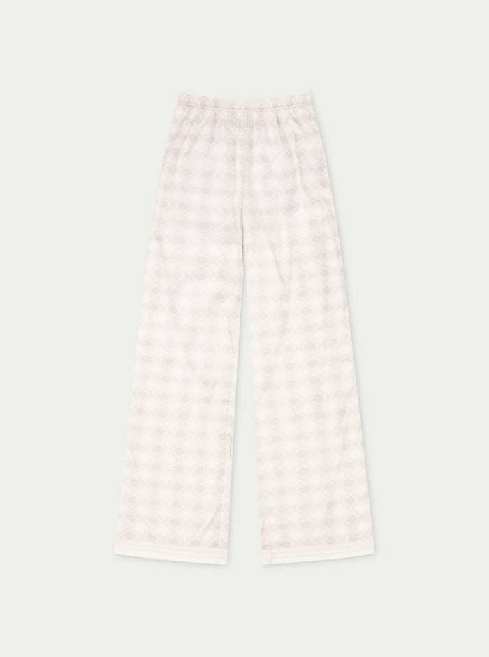 EMBLEM PRINT WIDE LEG TROUSERS - BEIGE