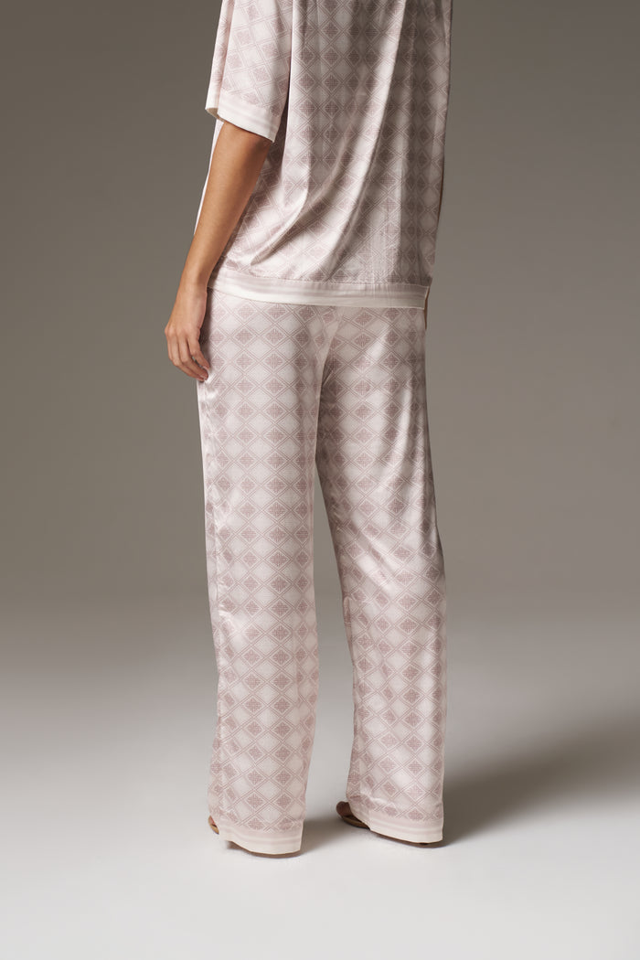 EMBLEM PRINT WIDE LEG TROUSERS - BEIGE
