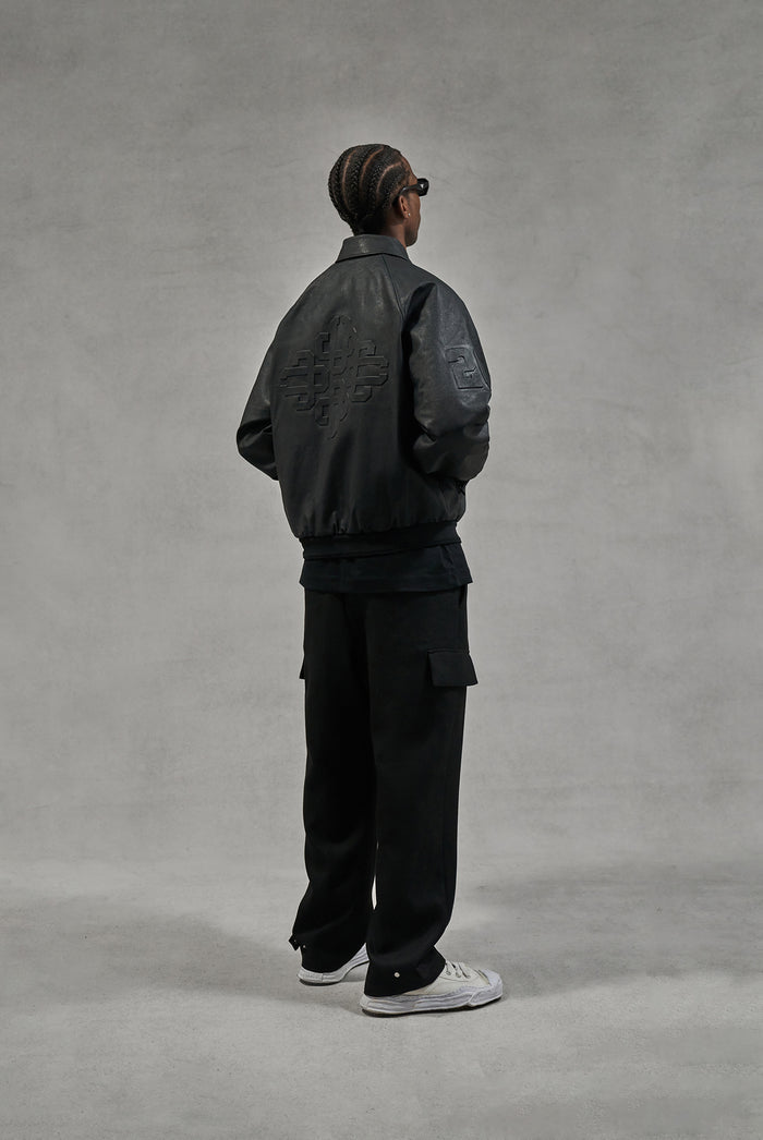 EMBOSSED BOMBER JACKET - BLACK