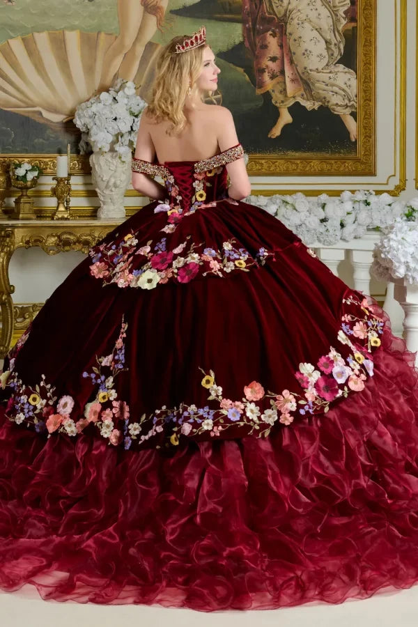 Embroidery Off Shoulder Velvet Quinceanera Dress by Elizabeth K - GL3638