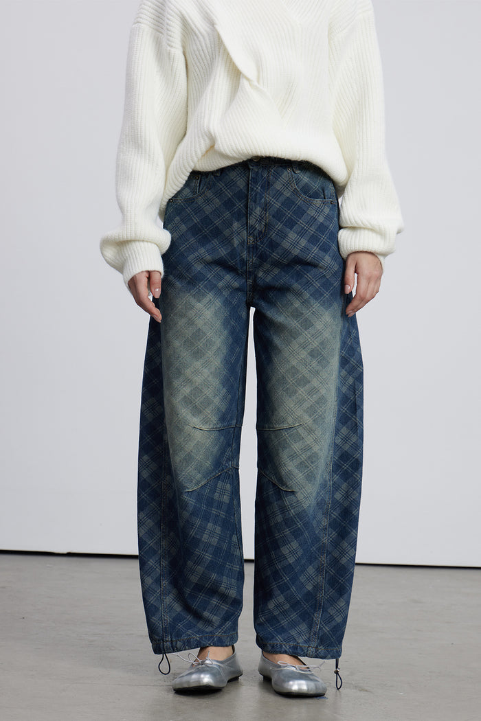 Emelia Grid Barrel Jeans