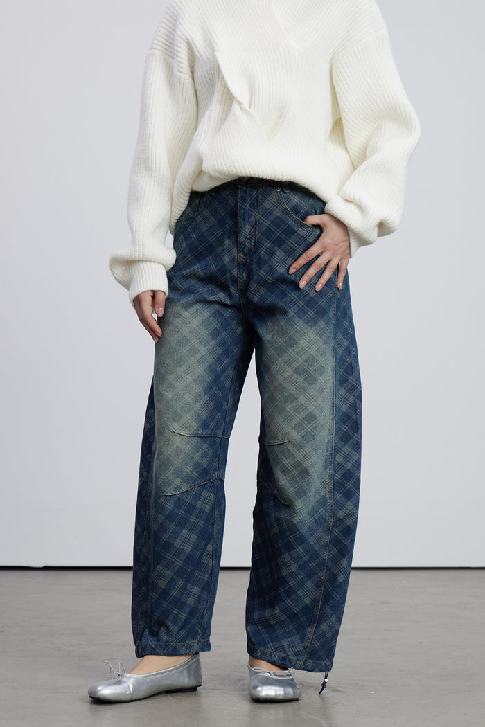 Emelia Grid Barrel Jeans