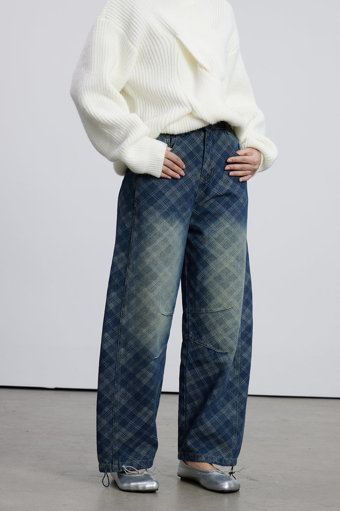 Emelia Grid Barrel Jeans
