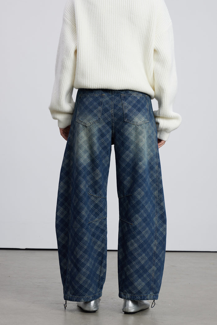 Emelia Grid Barrel Jeans