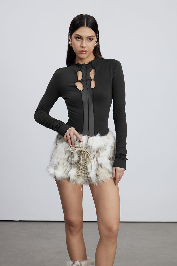 Emelina Mesh Cutout Top In Black