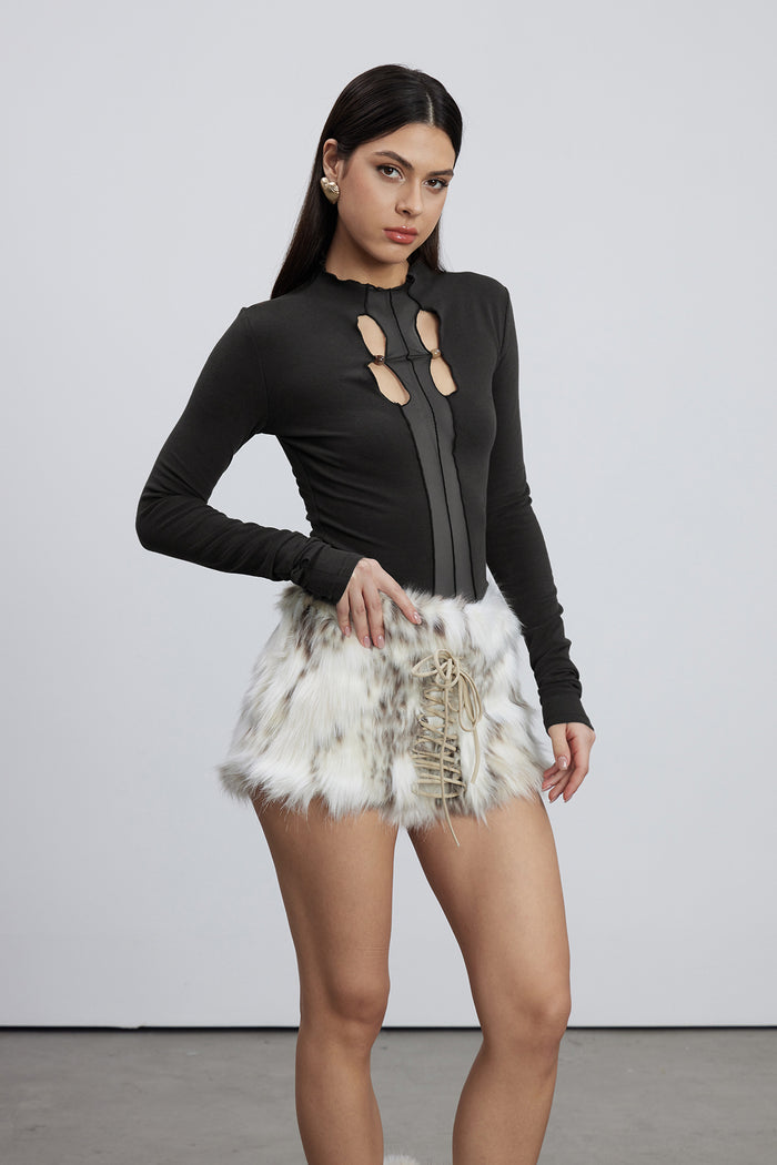 Emelina Mesh Cutout Top In Black