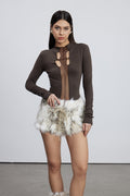 Emelina Mesh Cutout Top In Brown