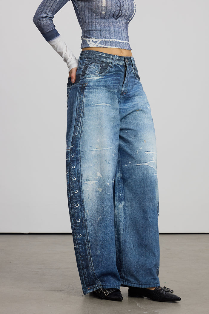 Emerald Print Barrel Jeans