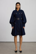 Emerentius Balloon Sleeve Denim Mini Dress In Dark Wash